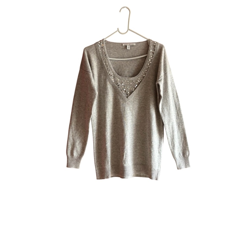 Autumn Cashmere women SZ S long sleeves pullover gray sweater rhinestones preppy